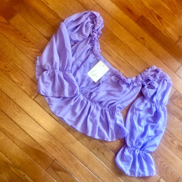 New NWT ~lilac purple lavender off the shoulder ruffle boho bohemian top S/M - Picture 10 of 12